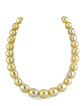 11-14mm Drop-Shape Golden South Sea Pearl Necklace - AAA Quality