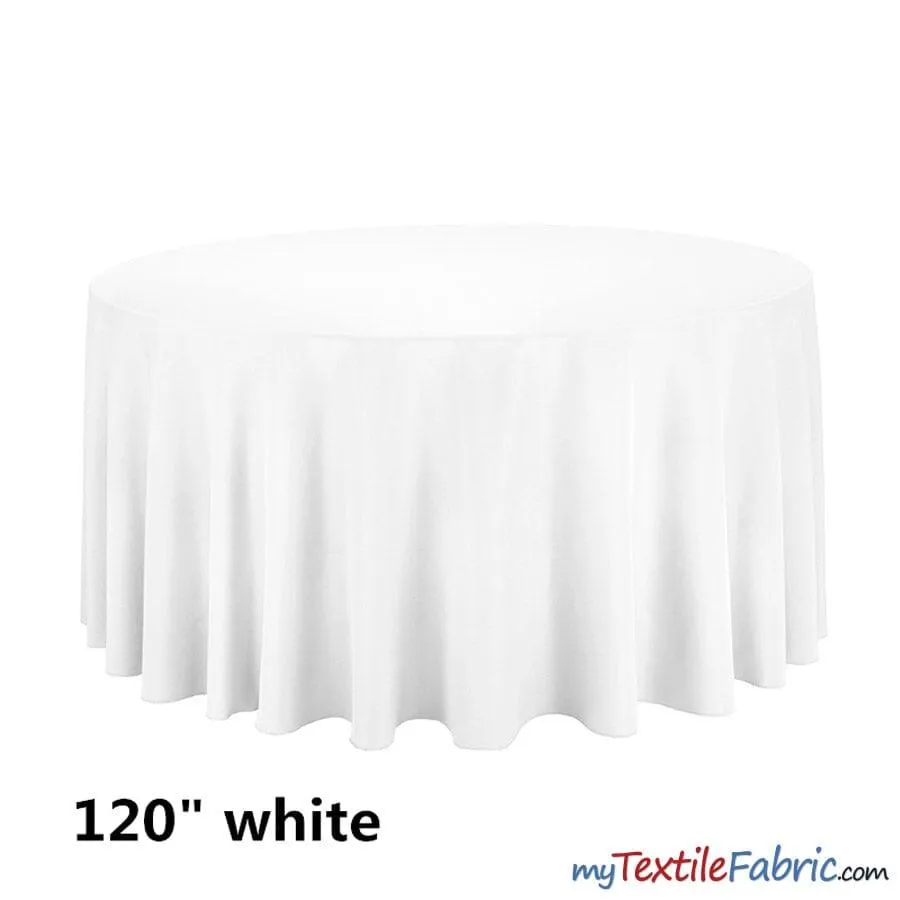 120" Round Polyester Seamless Tablecloth | Sold by Single Piece or Wholesale Box |