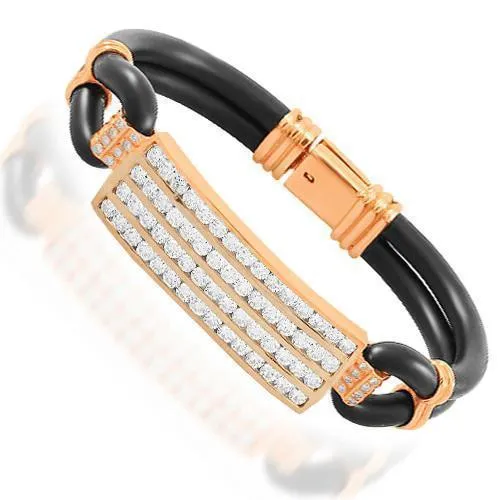 14K Solid Rose Gold Mens Diamond Bracelet 6.50 Ctw