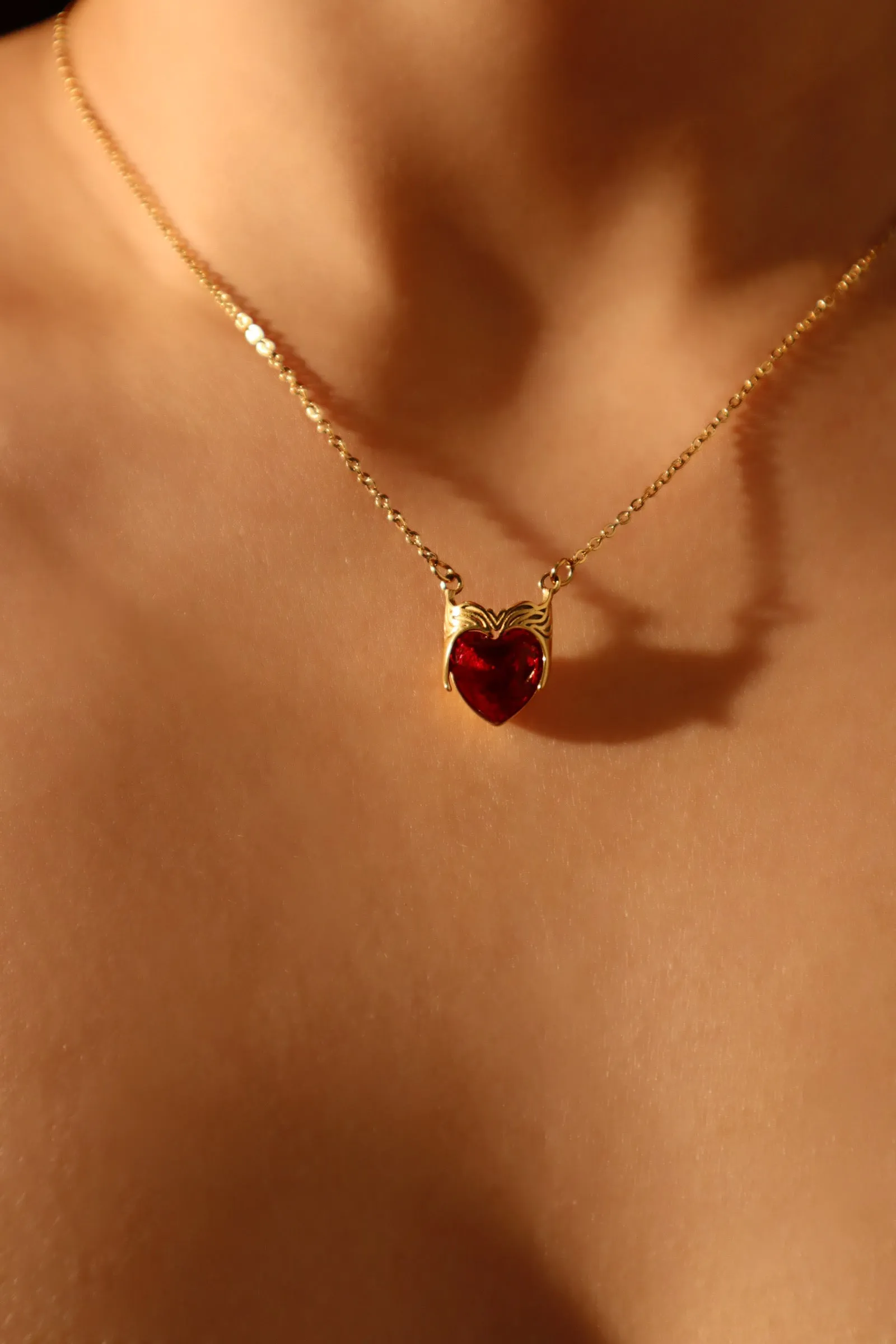 18K Gold Stainless Steel Red Heart Crown Necklace