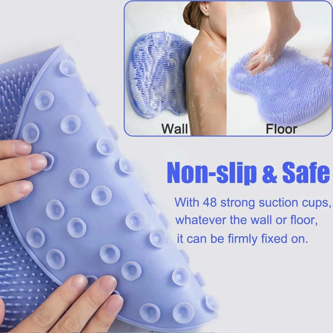 2 PCS Shower Foot & Back Scrubber Mat Hands Free Foot Massager Mat with Non-Slip Suction Cups, Wall Mounted Silicone Bathroom Wash Foot Pad Exfoliating Dead Skin Foot Brush