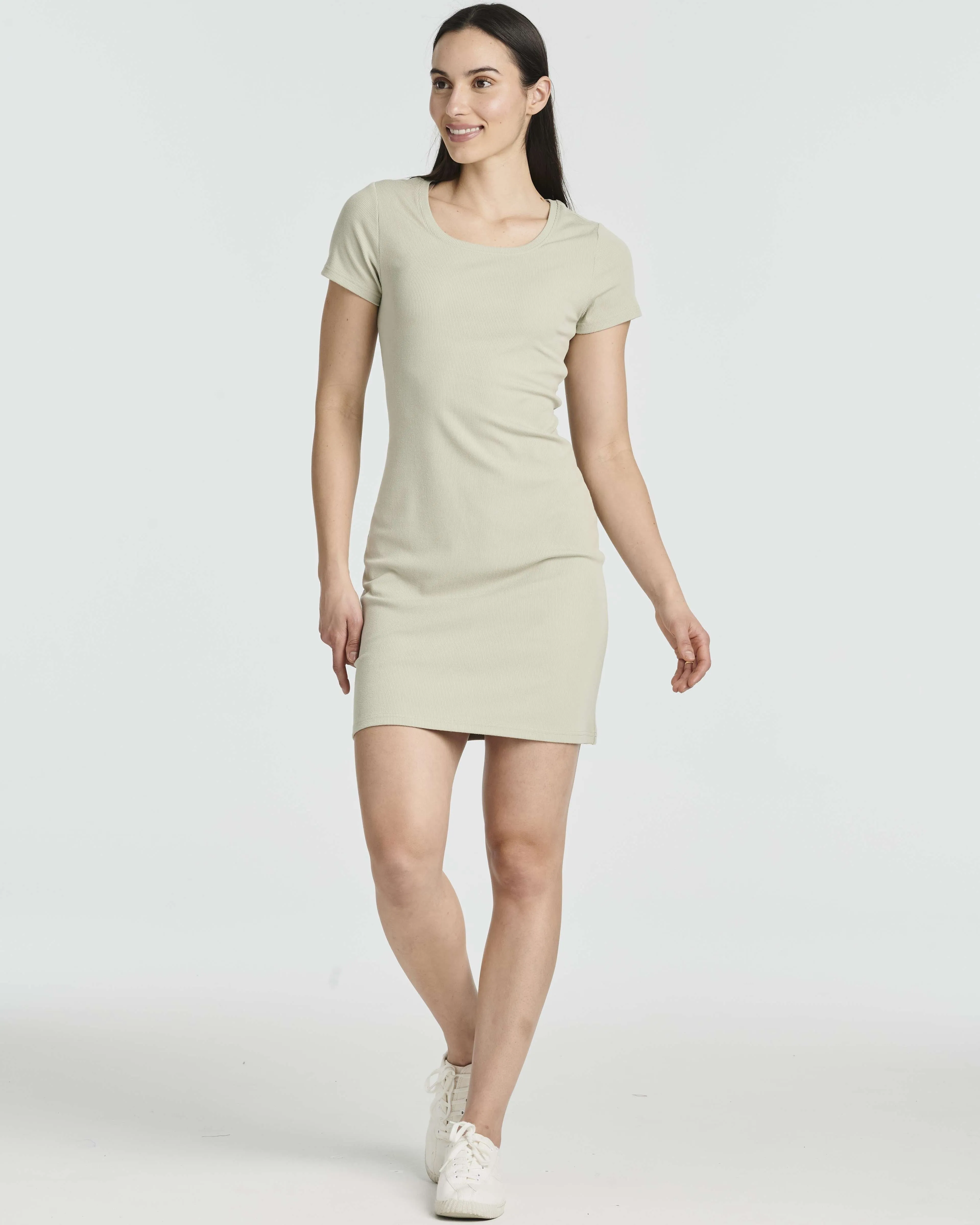 3 Pack: Women's Mini Short Sleeve Ribbed T-Shirt Dress