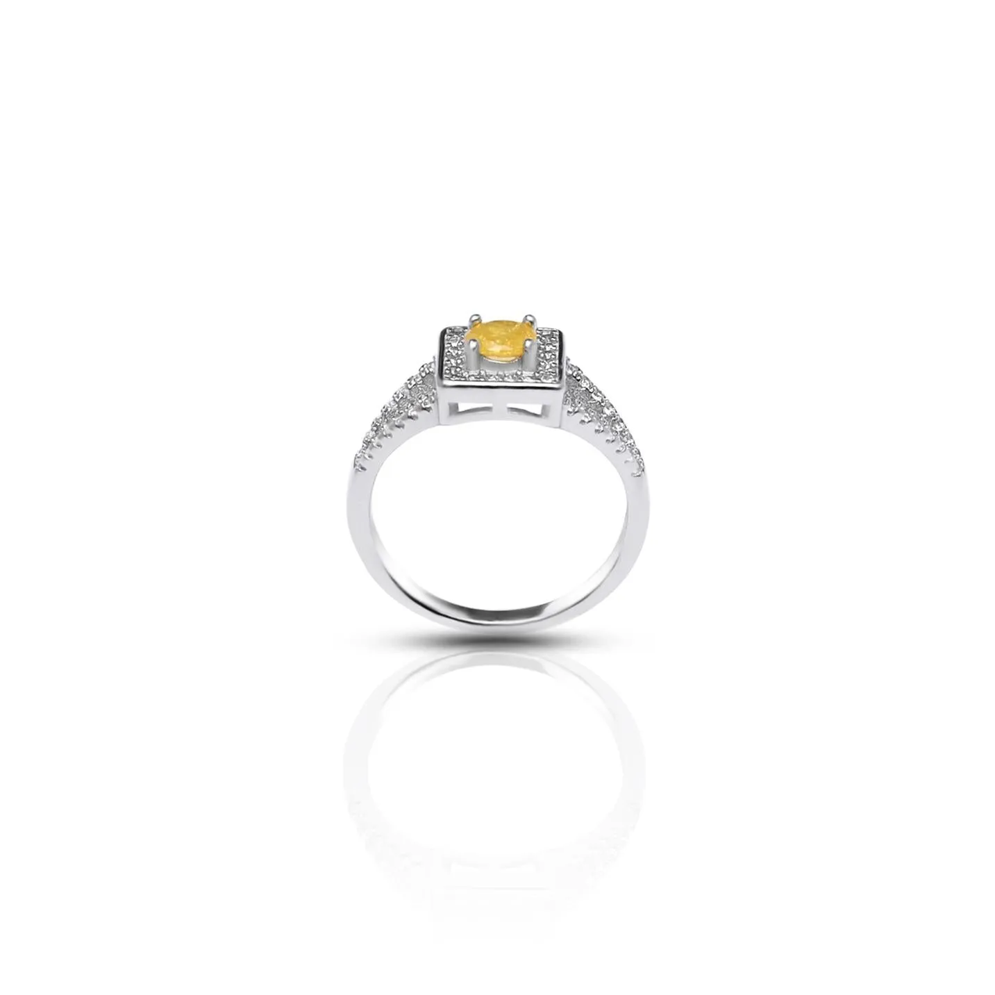 925 Silver Golden Yellow Gem Halo-Style Ring for Girls