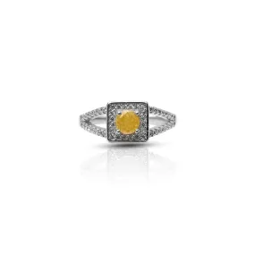 925 Silver Golden Yellow Gem Halo-Style Ring for Girls