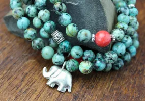 African Turquoise Elephant Stretchy Mala