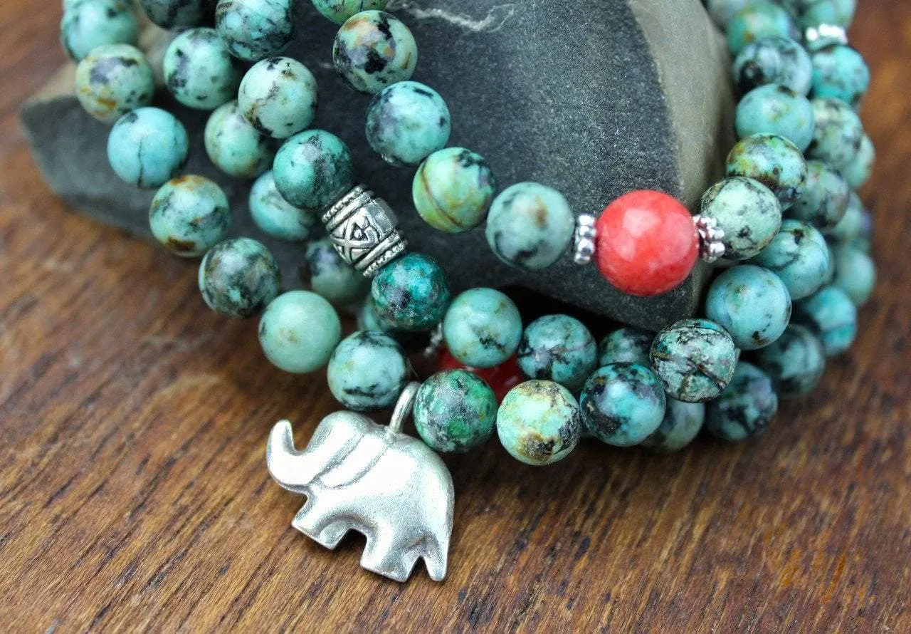 African Turquoise Elephant Stretchy Mala