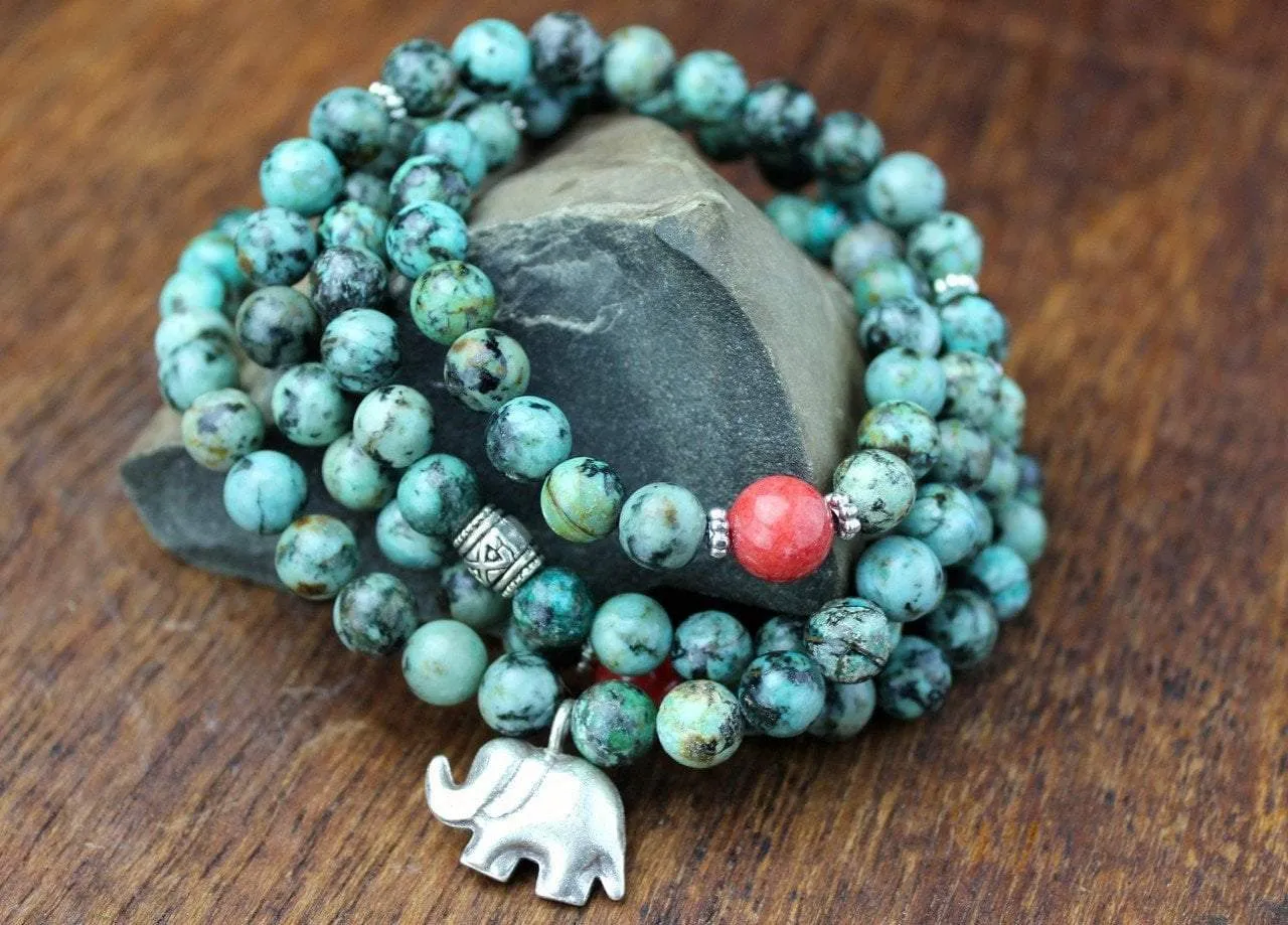 African Turquoise Elephant Stretchy Mala