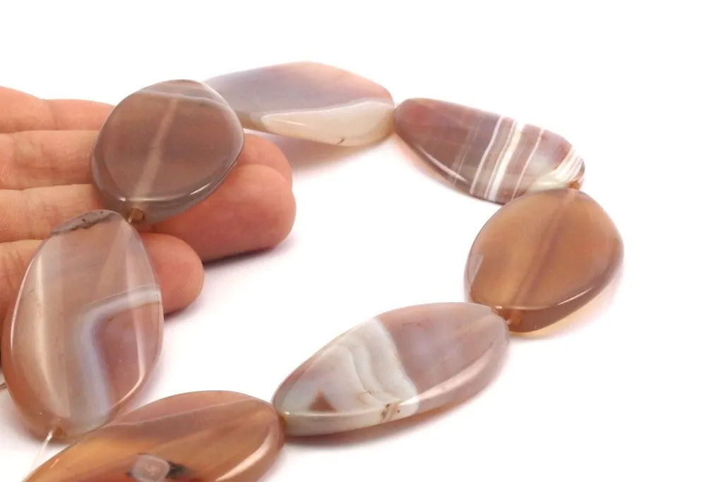 Agate 50x27 Mm Oval Gemstone Beads 15.5 Inches T022