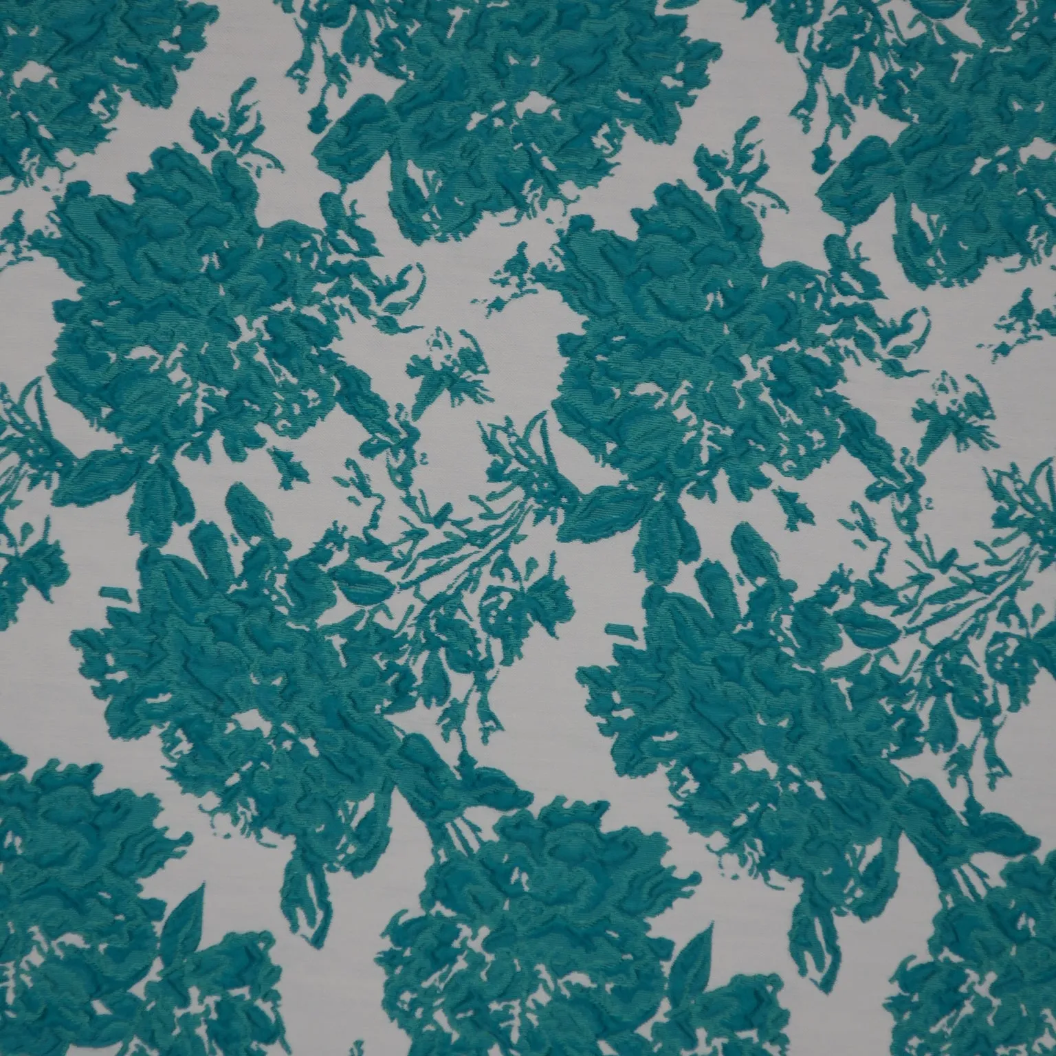 Aqua and White Floral Textured Brocade Fabric