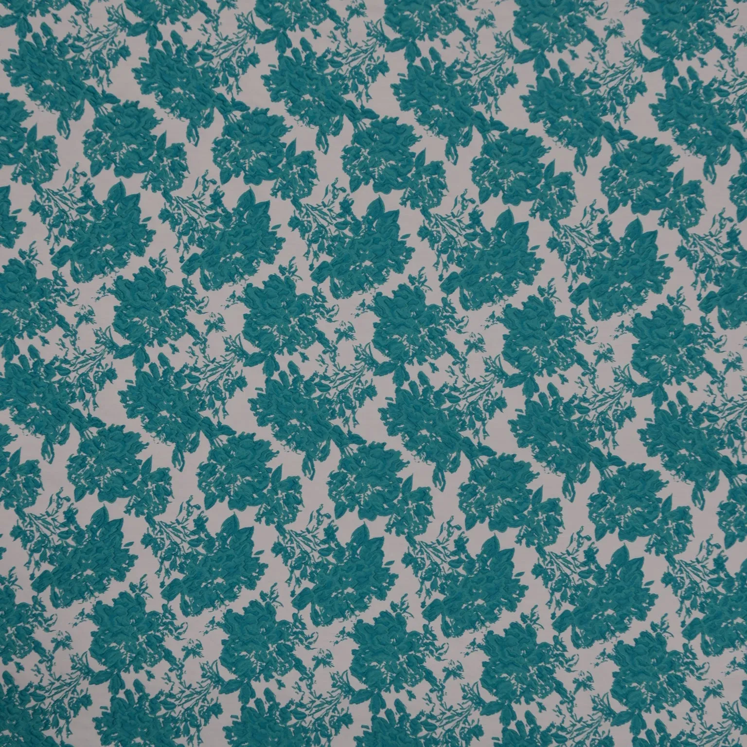 Aqua and White Floral Textured Brocade Fabric