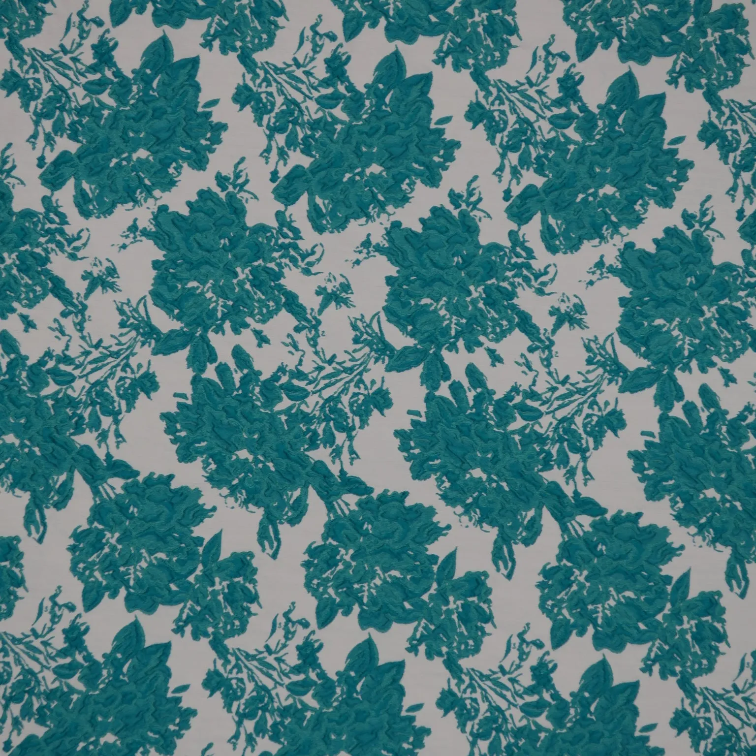 Aqua and White Floral Textured Brocade Fabric