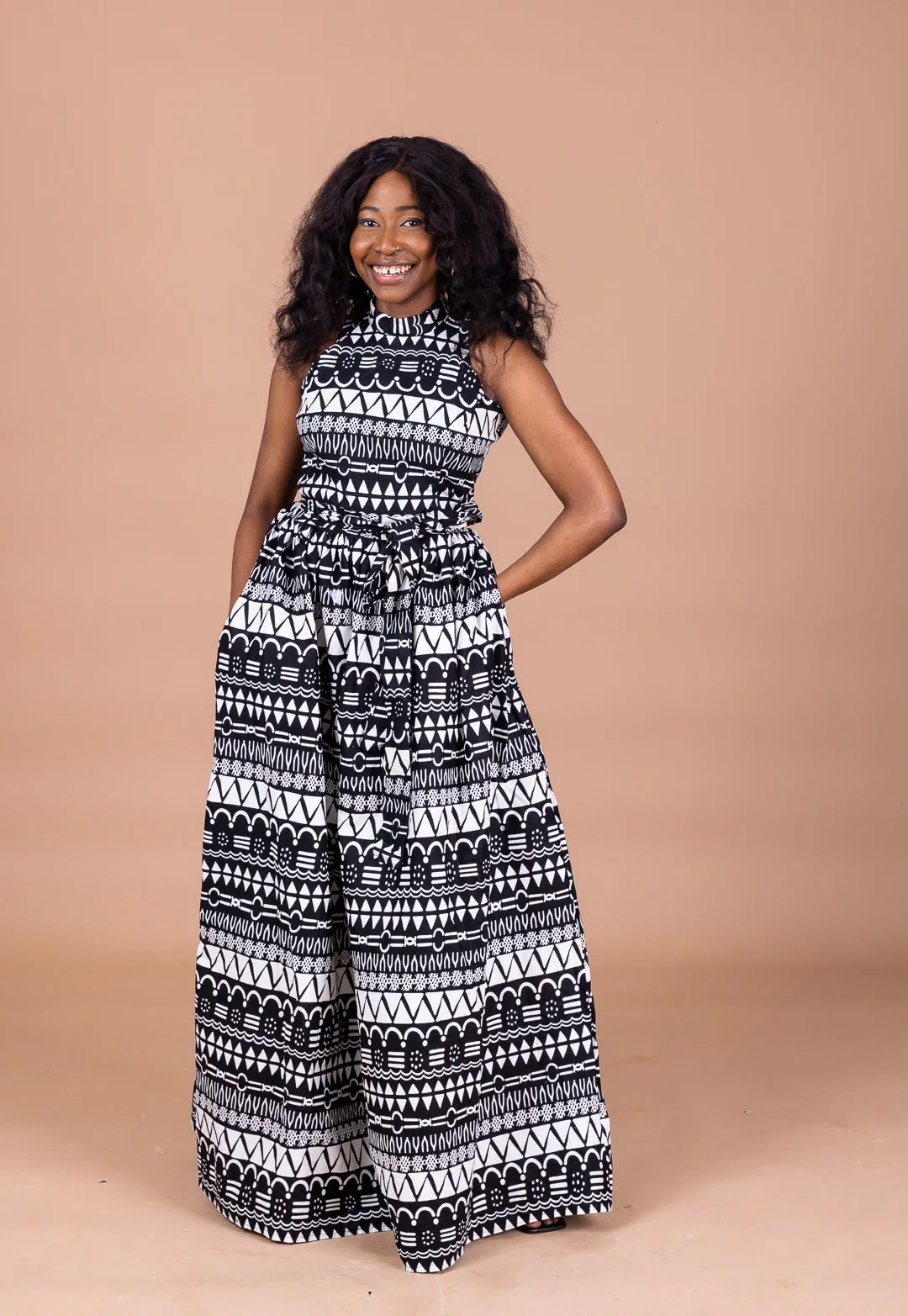 Ava Ankara Maxi Dress | Black and white African Tribal Print