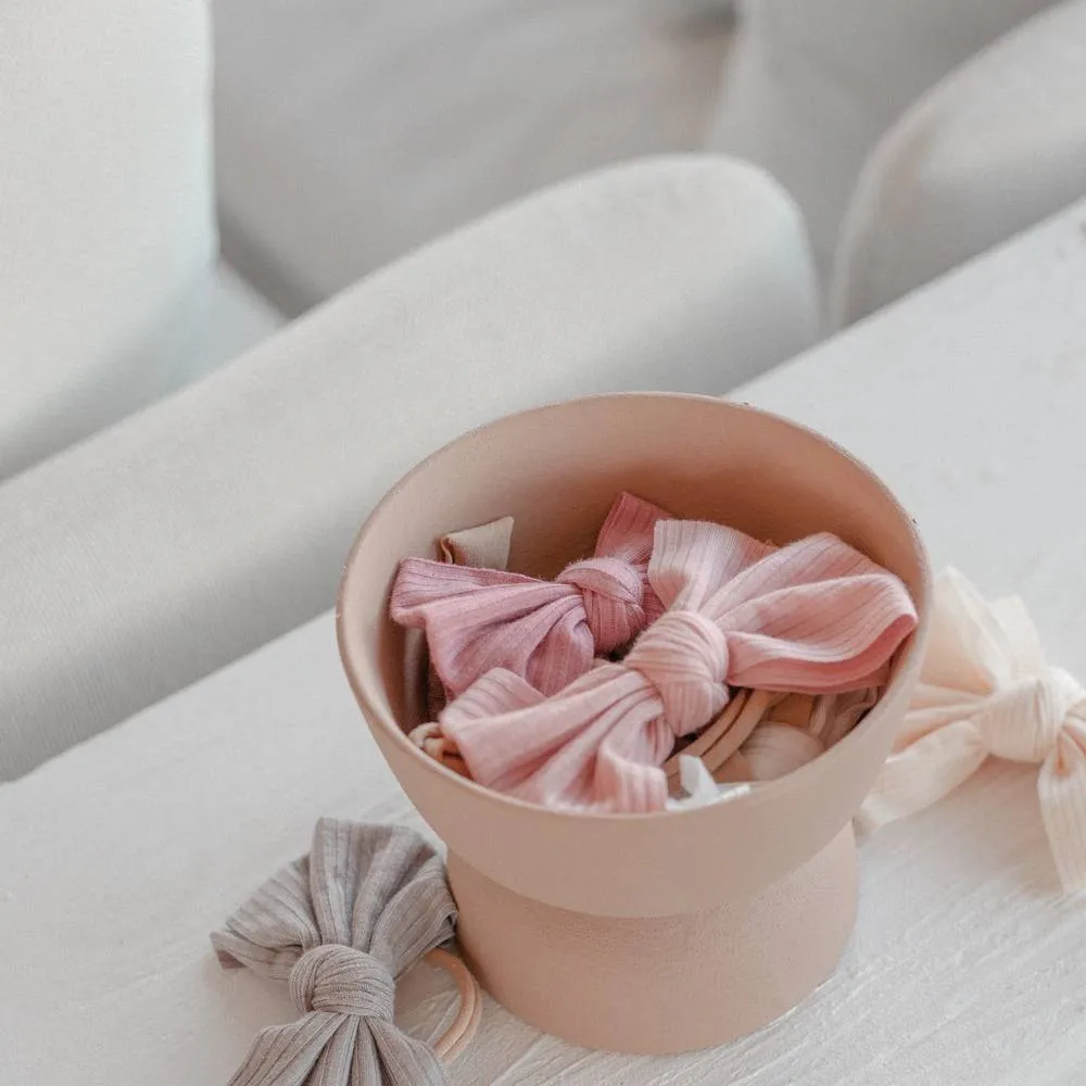 Baby Mini Textured Bow Headband in Blush