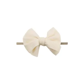 Baby Mini Textured Bow Headband in White