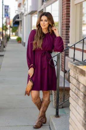 Balloon Sleeve Tie Waist Dress