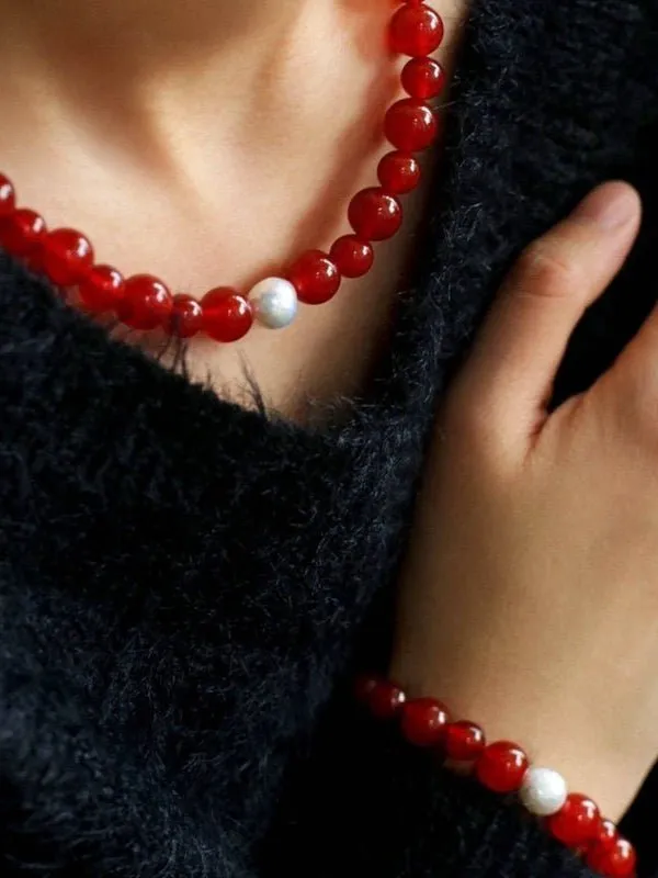 Baroque Pearl Red Onyx Bracelet