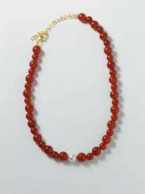 Baroque Pearl Red Onyx Necklace