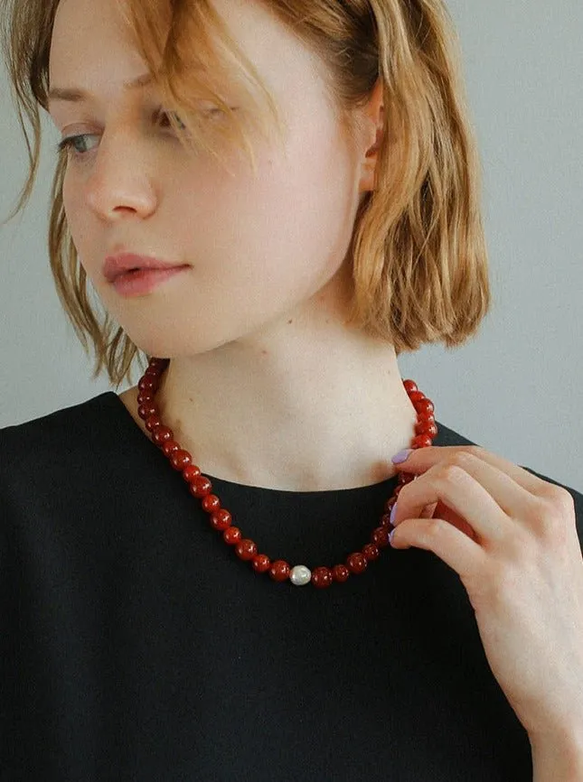 Baroque Pearl Red Onyx Necklace