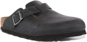 Birkenstock Boston NL In Black Leather | Narrow Fit