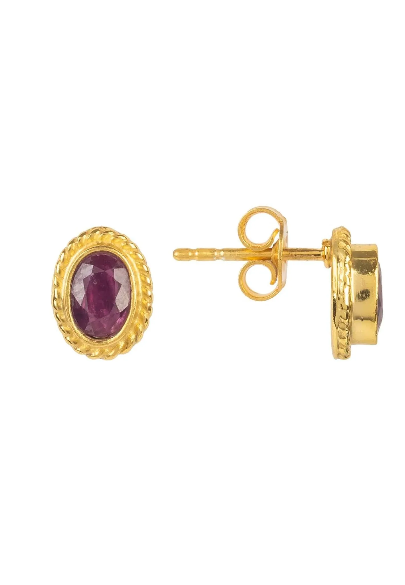 Birthstone Gold Gemstone Stud Earring July Ruby