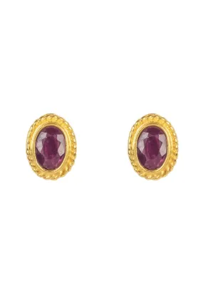 Birthstone Gold Gemstone Stud Earring July Ruby