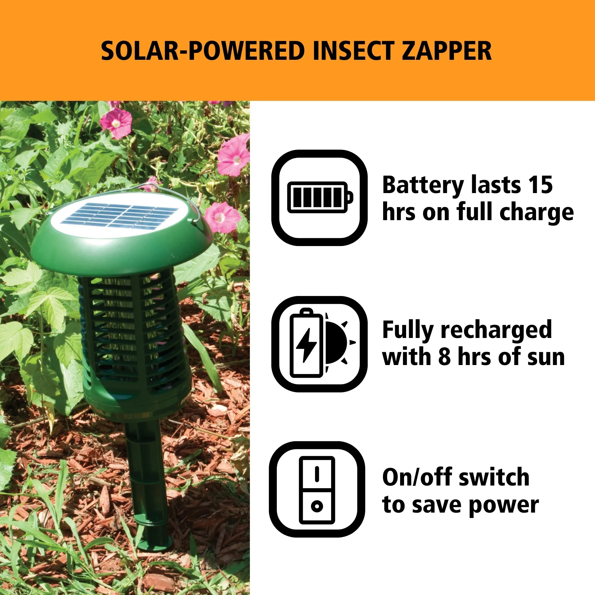 Bite Shield Solar-Powered Insect Zapper Flying Insect Killer, Outdoor Bug Trap, Chemical-Free Pest Control for Moths Gnats Mosquitoes Cottage Beach Backyard Camping Hunting Fishing Boating Barbecue