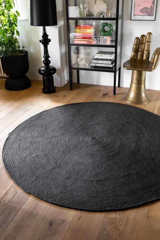 Black Round Rug - 200x200