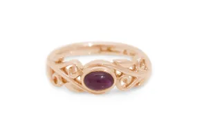 Cabochon Precious Gemstone Elvish Vine Ring, Red Gold