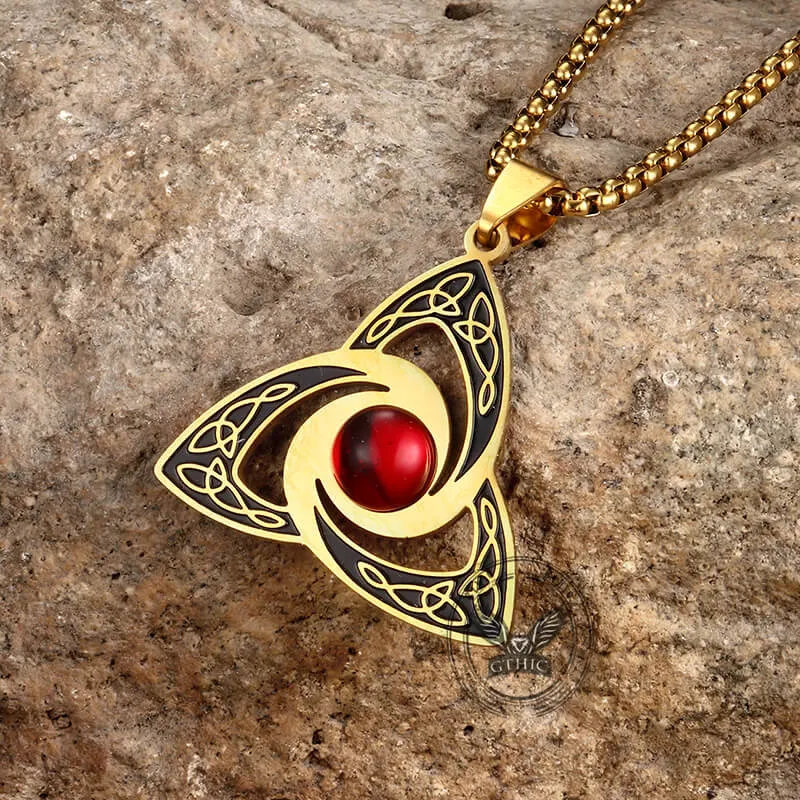 Celtic Knot Red Gemstone Stainless Steel Necklace