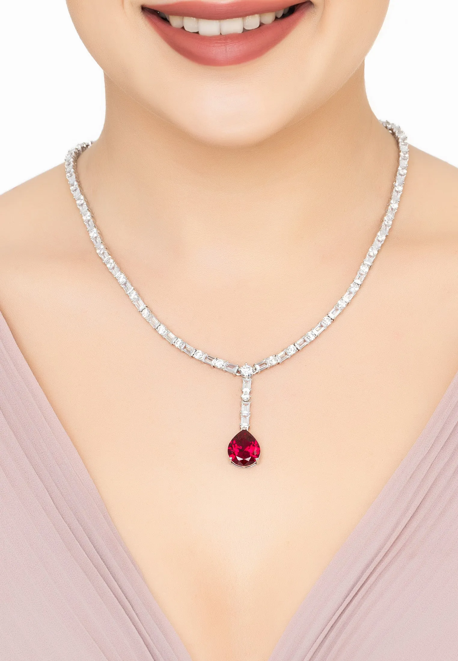 Claudette Statement Necklace Silver Ruby