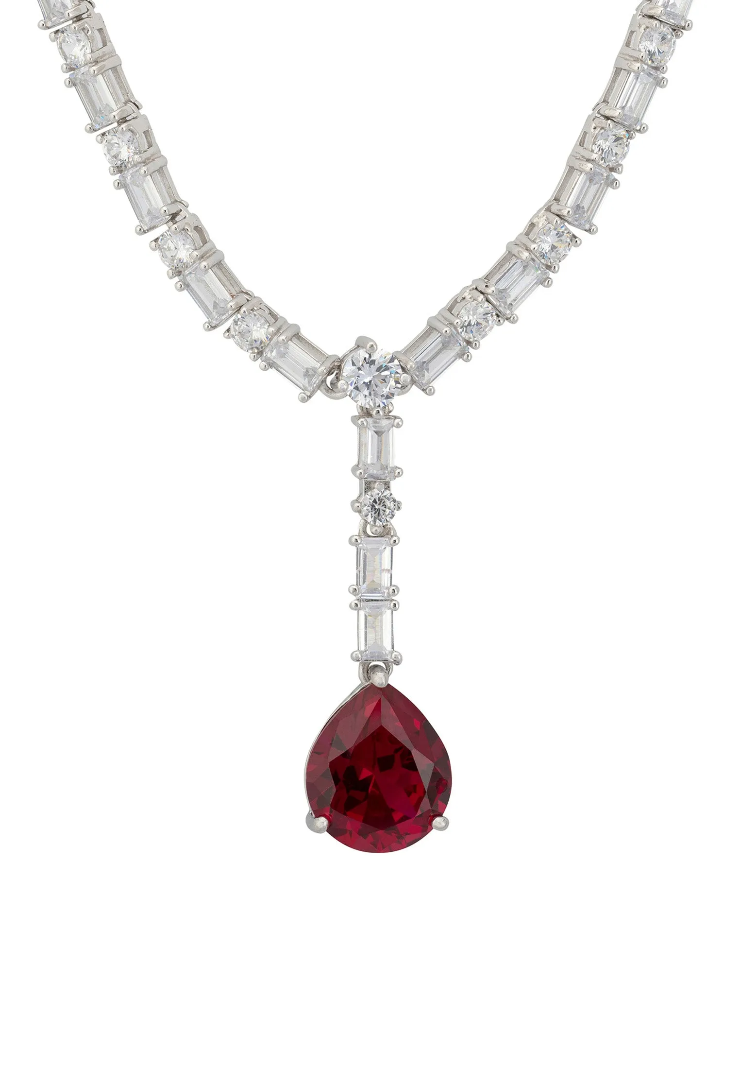 Claudette Statement Necklace Silver Ruby