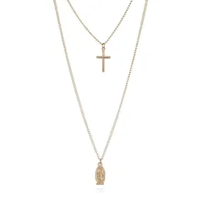 Cross & Pendant Double Layered Necklace