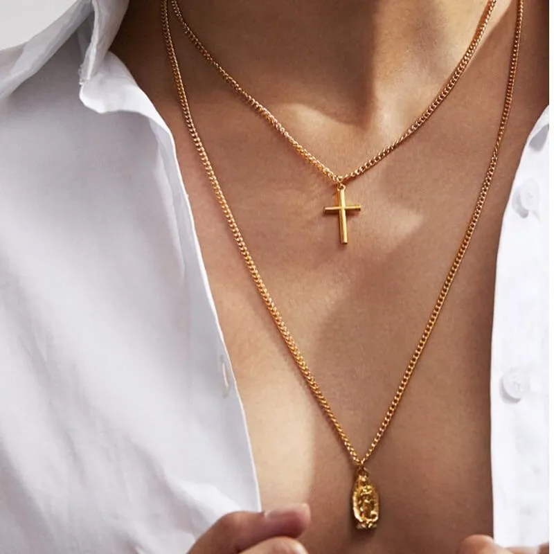 Cross & Pendant Double Layered Necklace