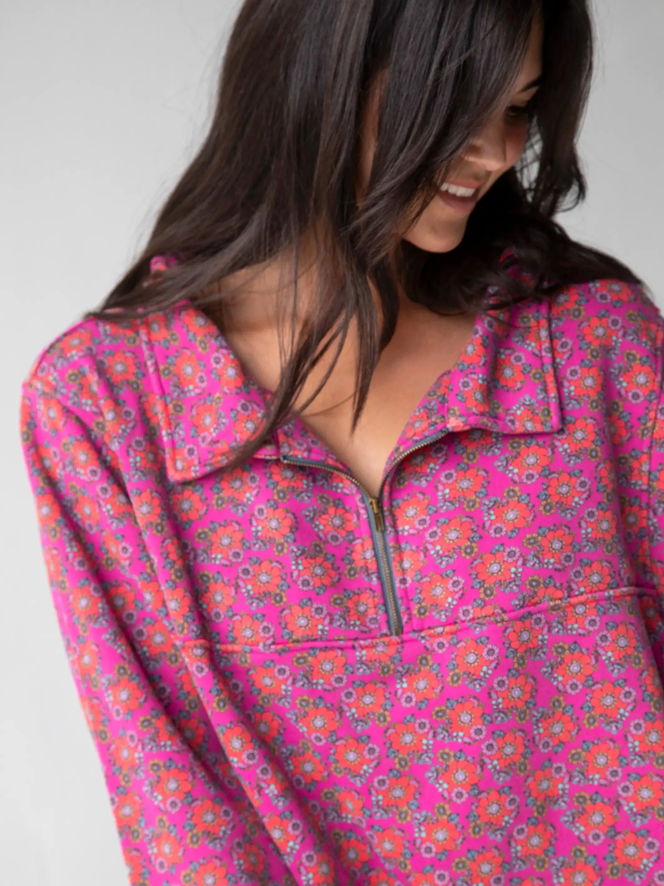 Easy Does It Sweatshirt - Hot Pink Mod Floral