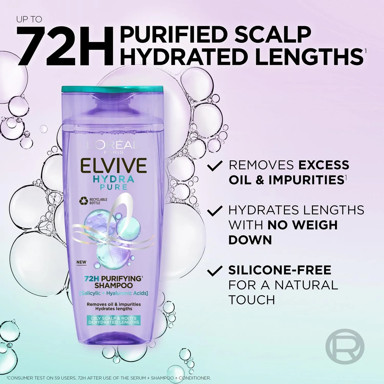 Elvive Hydra Pure 72h Purifying Shampoo for Oily Scalp & Dehydrated Lengths 400ml