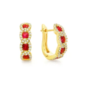 Fana Curb Link Ruby and Diamond Hoop Earrings