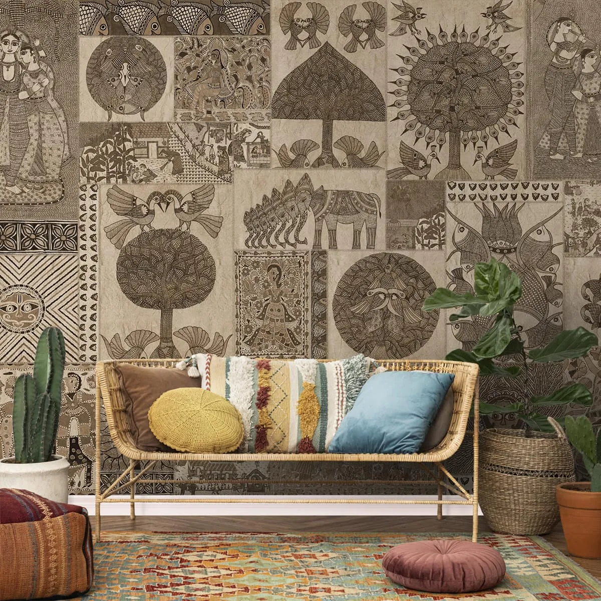 Geet Madhubani Wallpaper In Antique Gold Feel