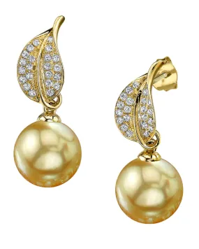 Golden South Sea Pearl & Diamond "Hazakura" Earrings