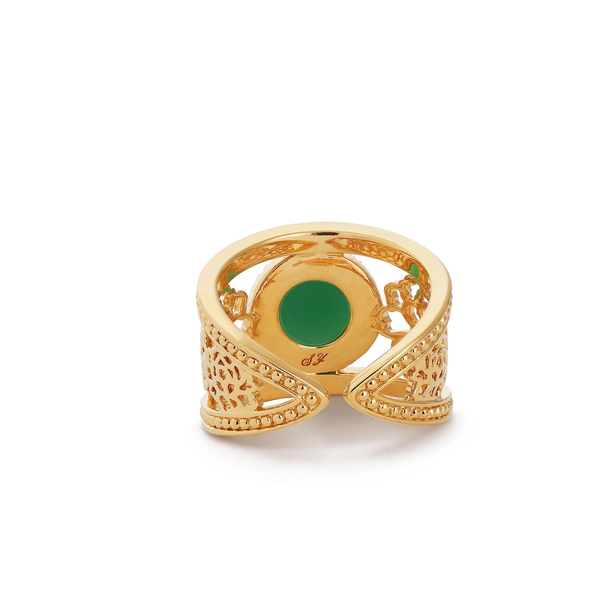 Golden Tang Peony Ring - Green