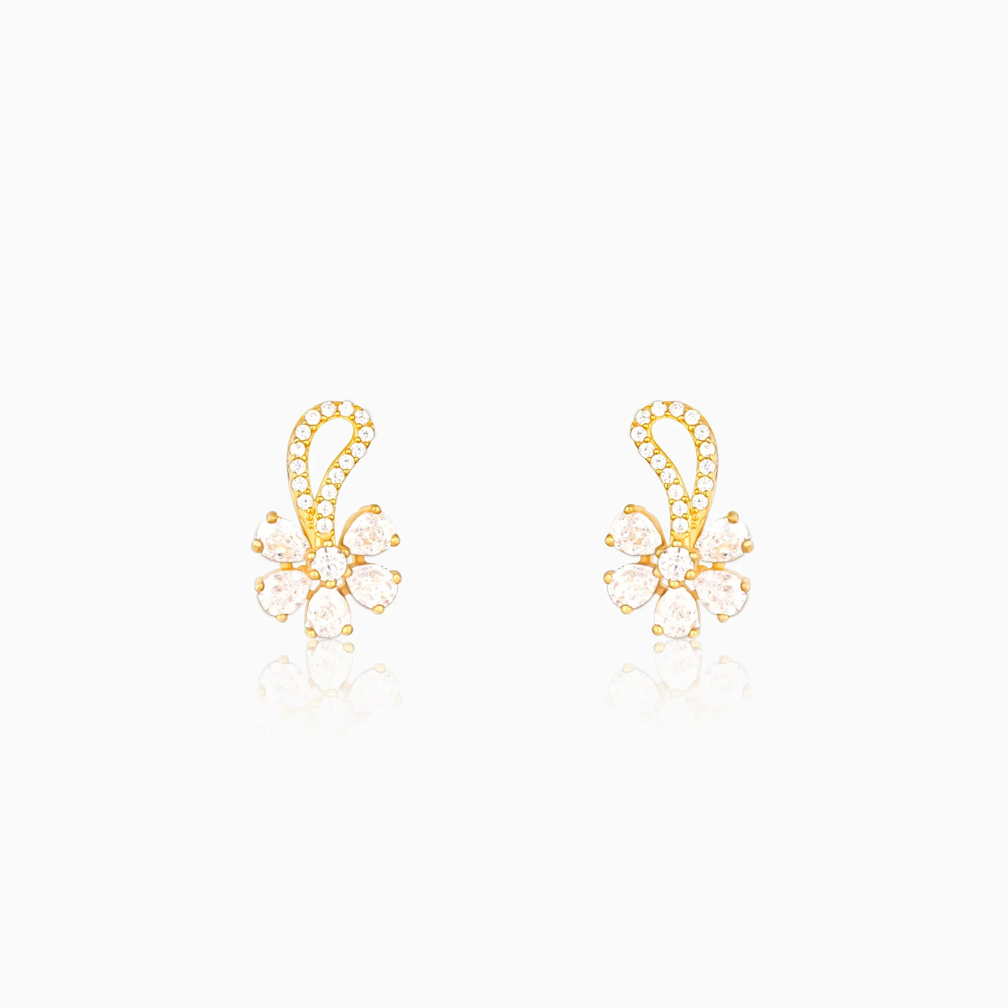 Golden White Floral Damsel Earrings