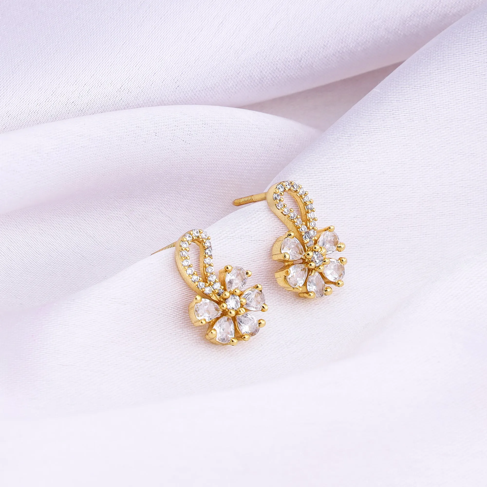 Golden White Floral Damsel Earrings