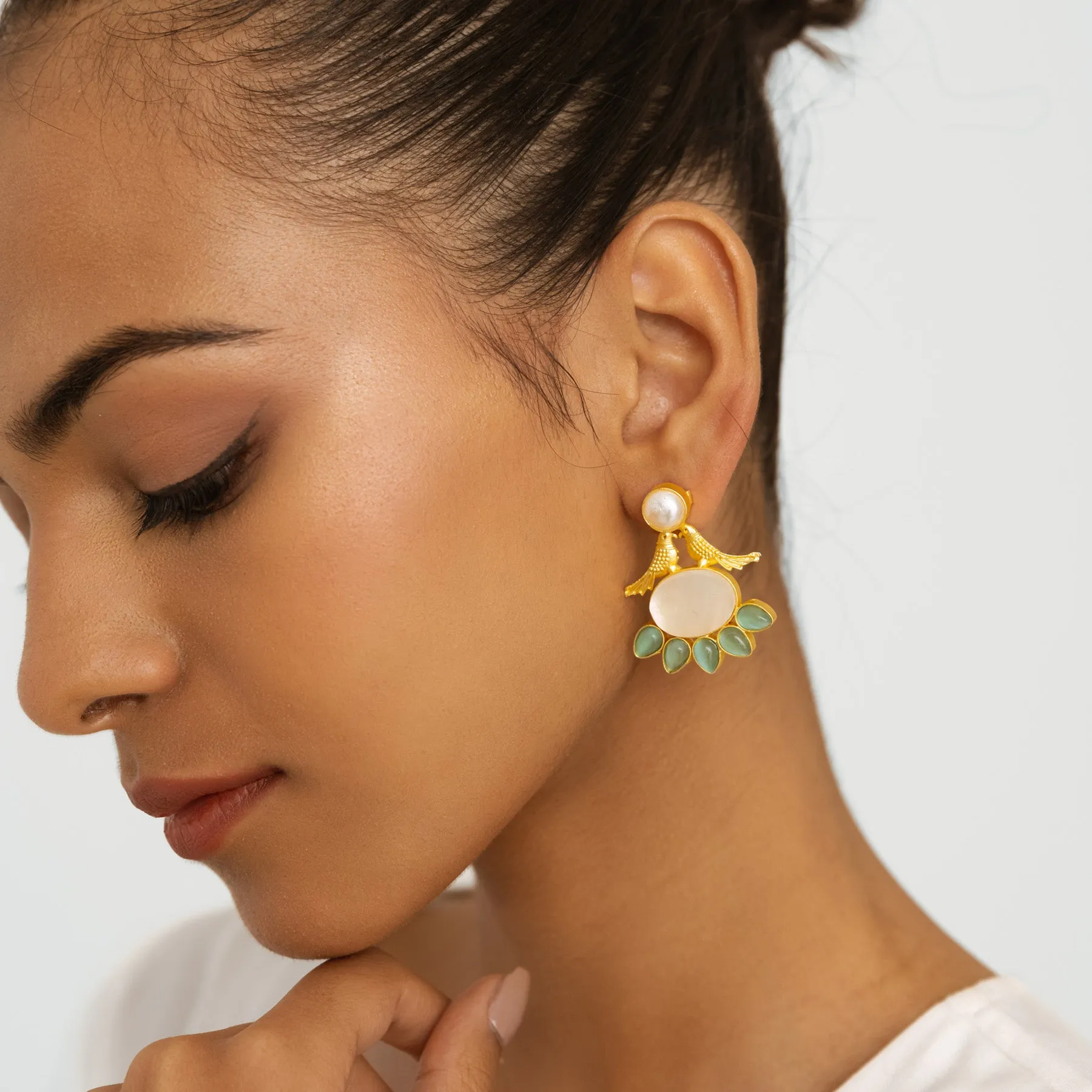 Half Flora Blue Petal Earrings - Gold