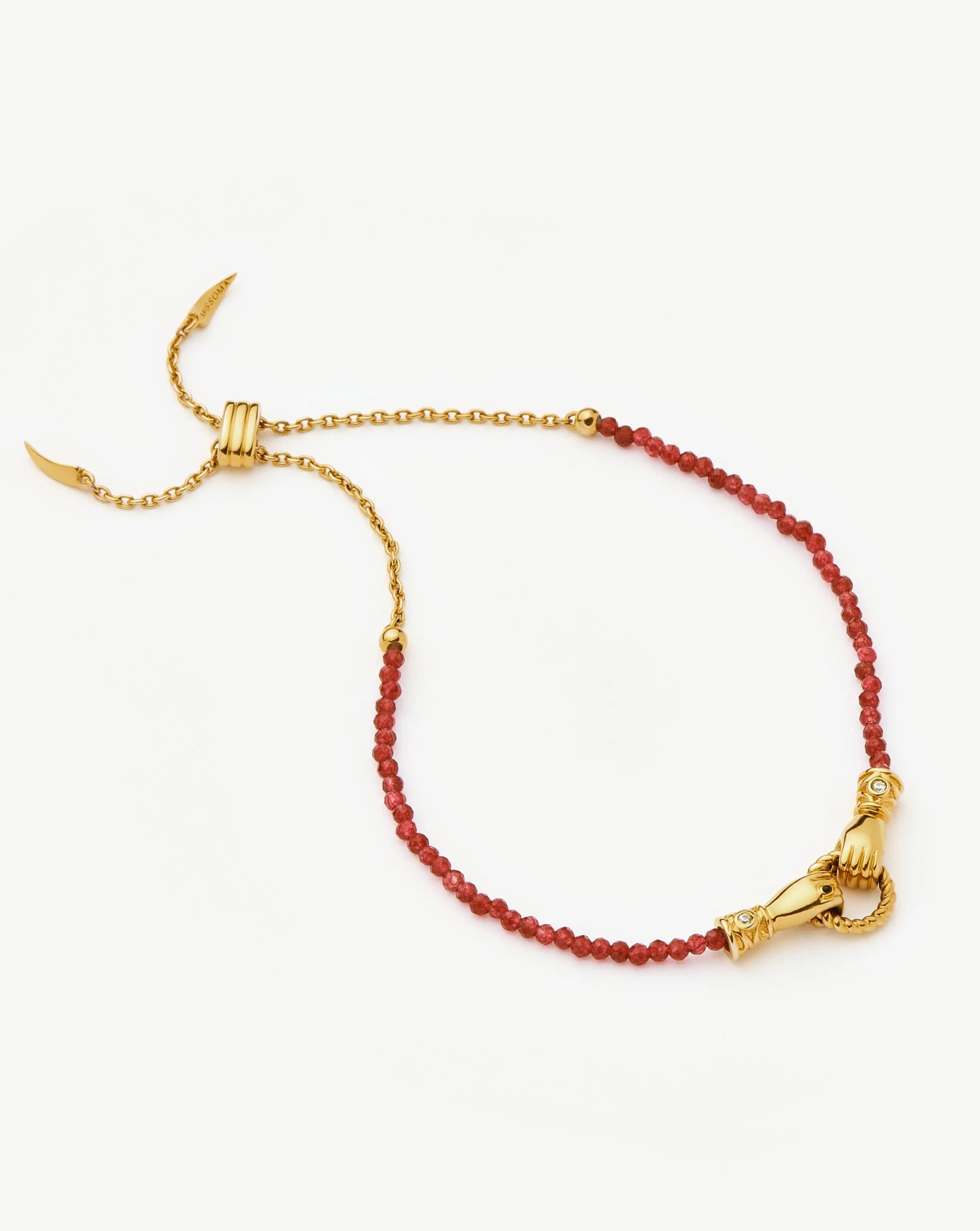 Harris Reed In Good Hands Gemstone Slider Bracelet | 18ct Gold Plated/Red Quartz