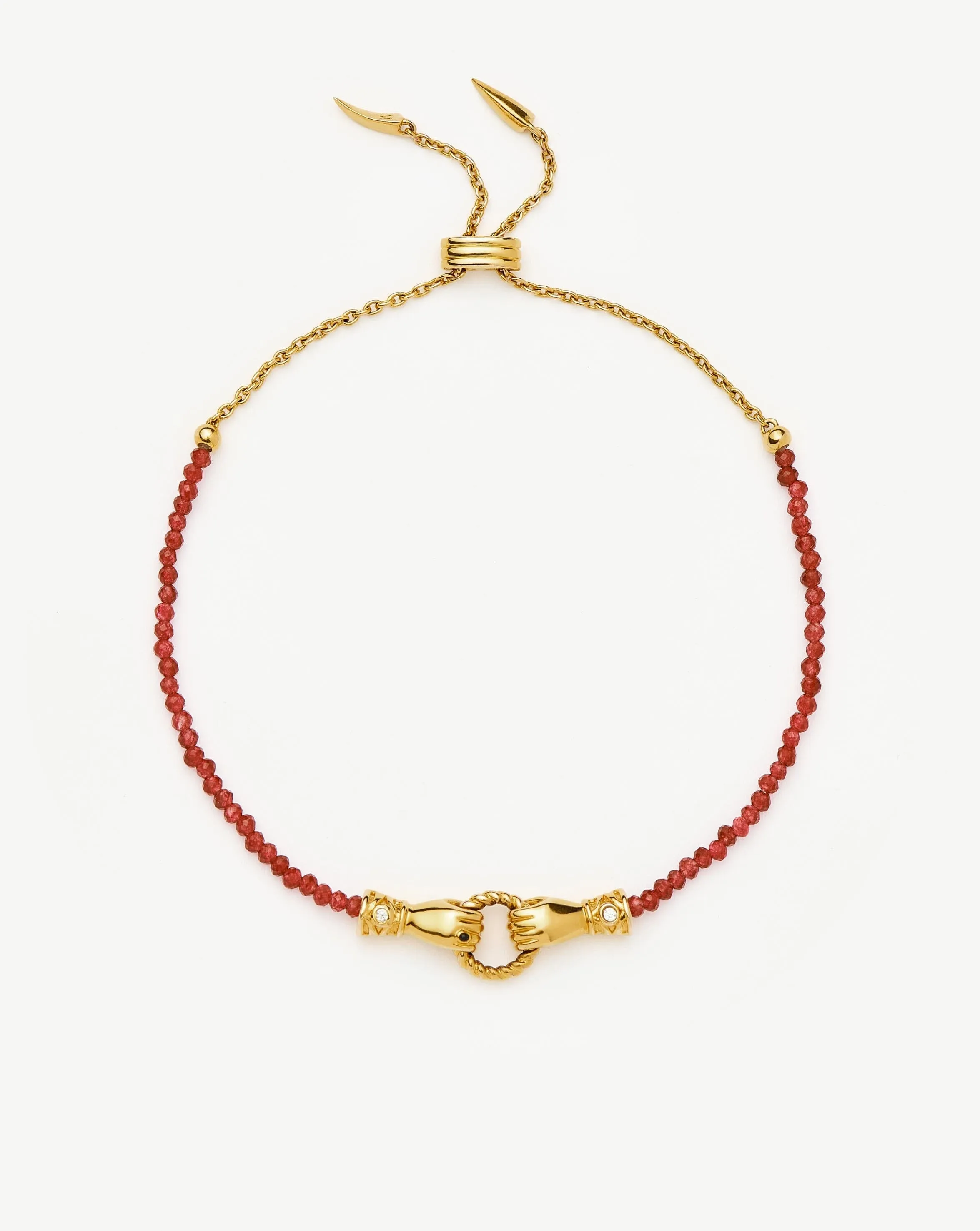 Harris Reed In Good Hands Gemstone Slider Bracelet | 18ct Gold Plated/Red Quartz