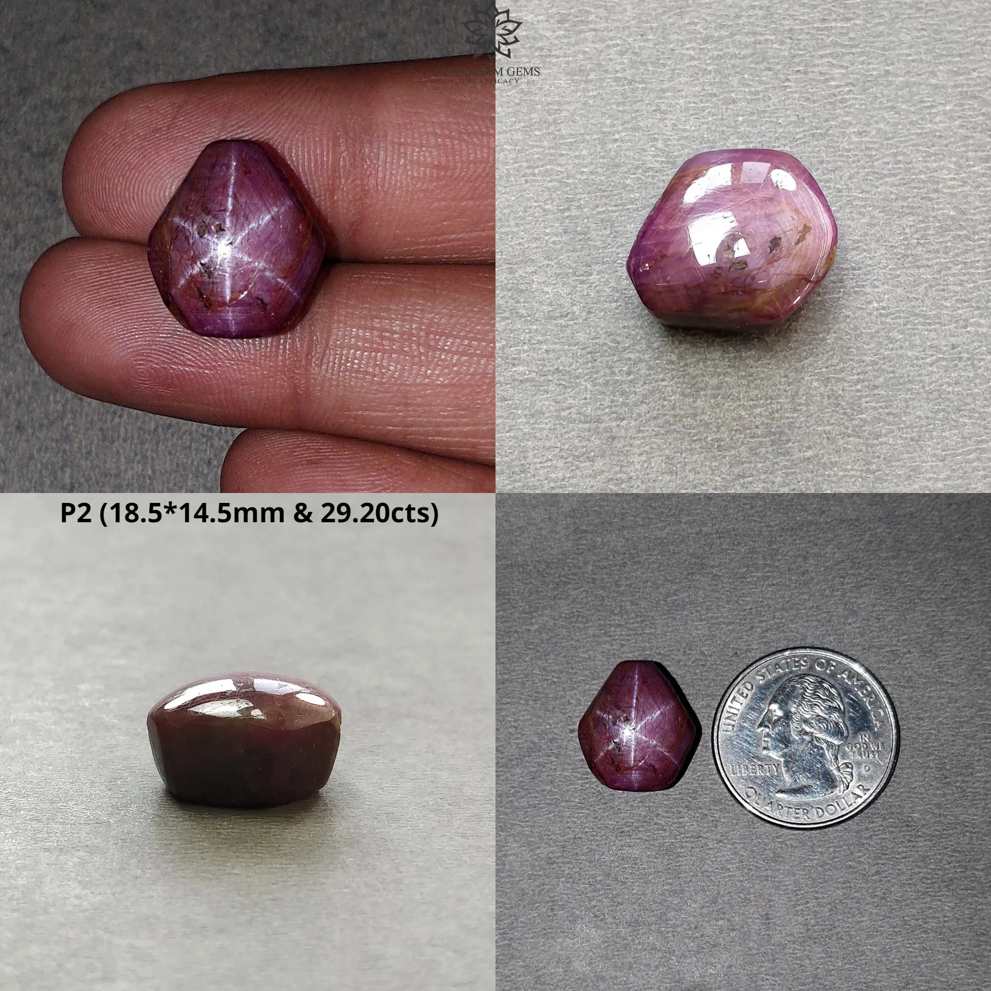 Johnson Star Ruby Gemstone Cabochon : 16cts - 32cts Natural Untreated Unheated Red 6Ray Star Ruby Hexagon Shape