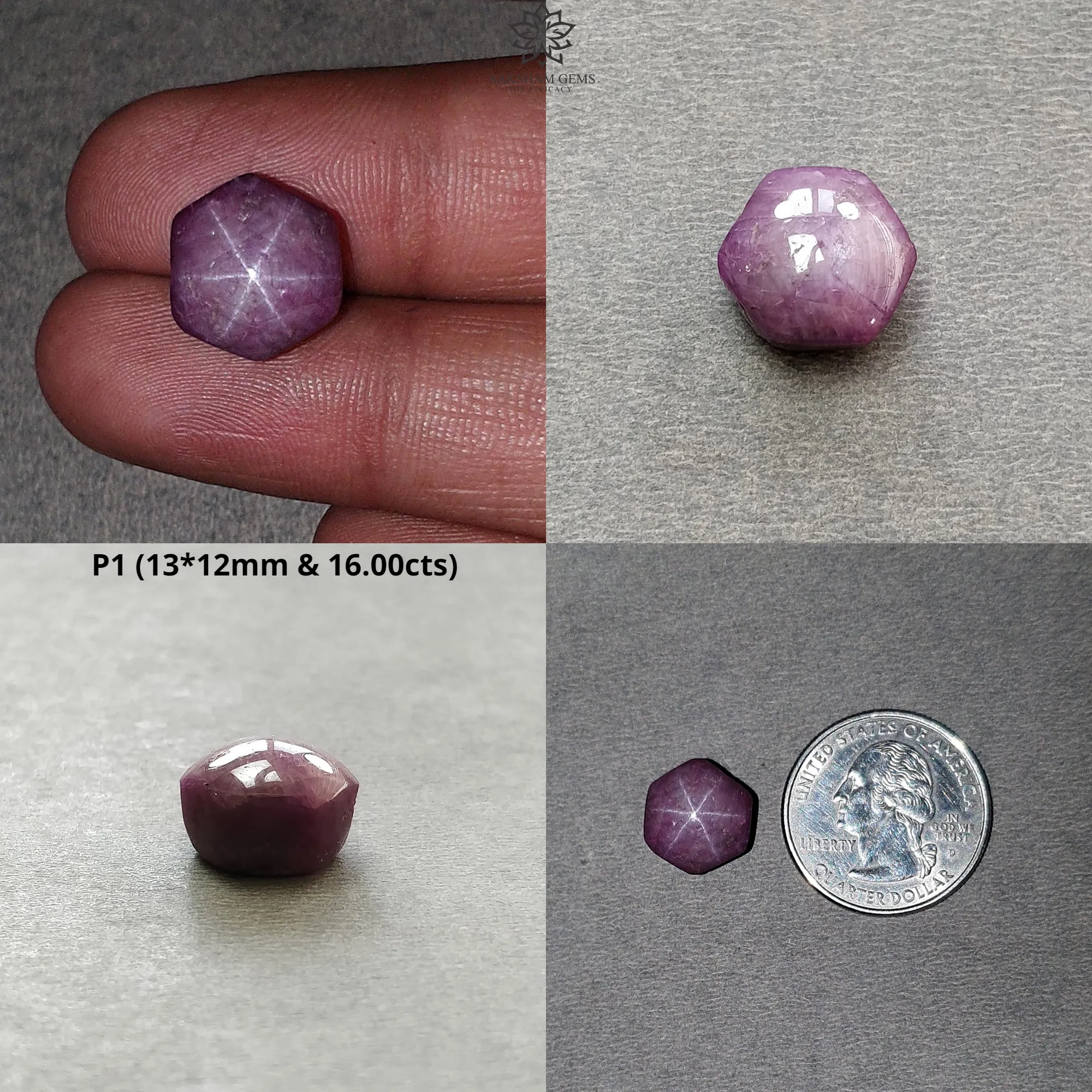 Johnson Star Ruby Gemstone Cabochon : 16cts - 32cts Natural Untreated Unheated Red 6Ray Star Ruby Hexagon Shape