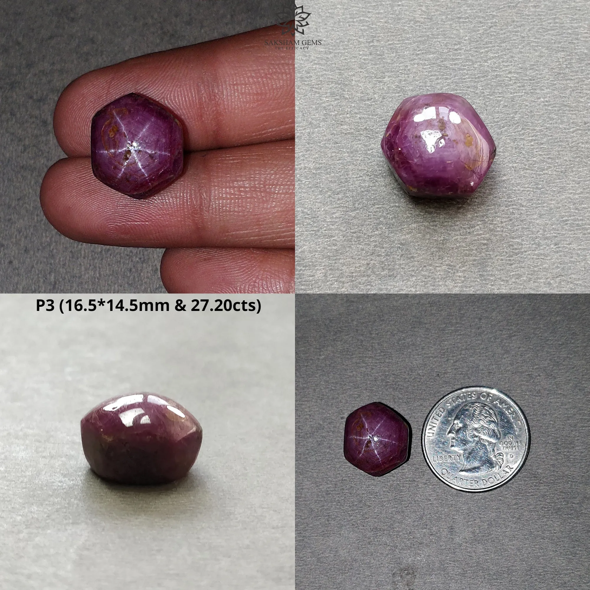 Johnson Star Ruby Gemstone Cabochon : 16cts - 32cts Natural Untreated Unheated Red 6Ray Star Ruby Hexagon Shape