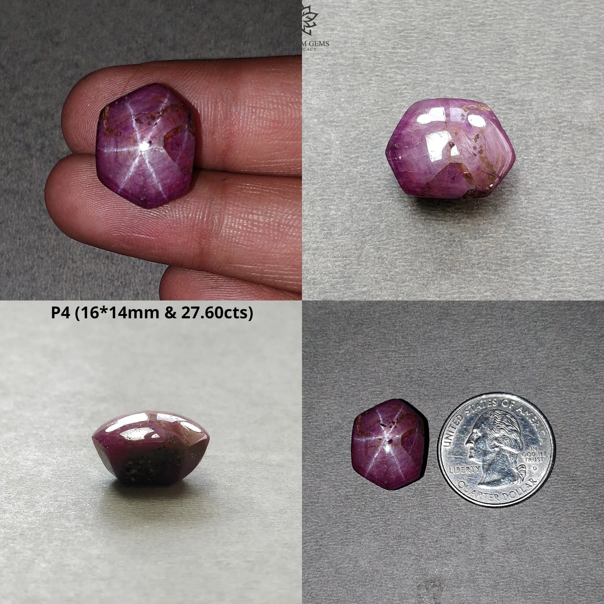 Johnson Star Ruby Gemstone Cabochon : 16cts - 32cts Natural Untreated Unheated Red 6Ray Star Ruby Hexagon Shape