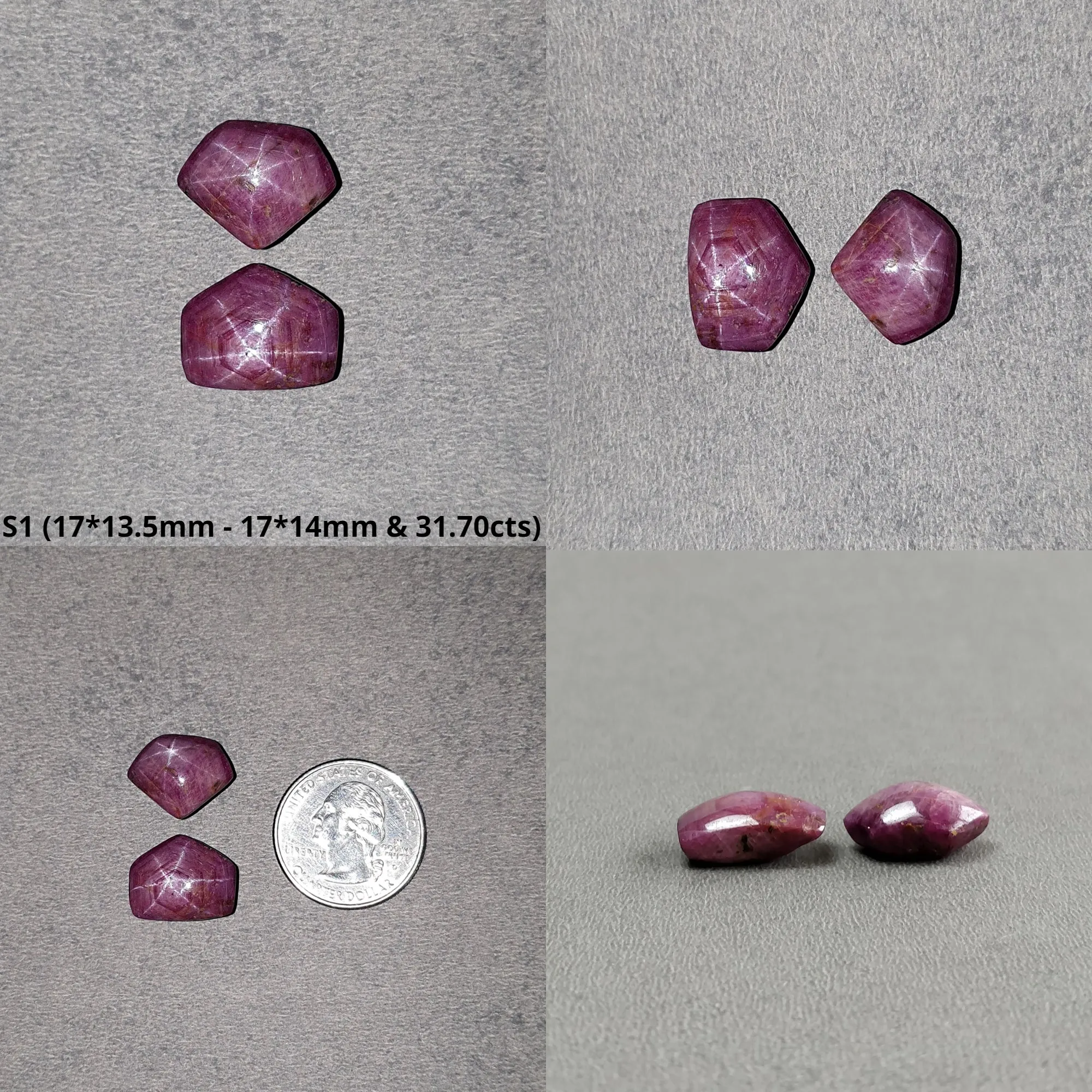 Johnson Star Ruby Gemstone Cabochon : 31cts - 35cts Natural Untreated Unheated 6Ray Star Ruby Uneven Shape 2pcs Sets