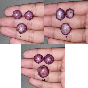 Johnson Star Ruby Gemstone Cabochon : 42cts - 80cts Natural Untreated Unheated 6Ray Star Ruby Hexagon Uneven Shape 3pcs Sets